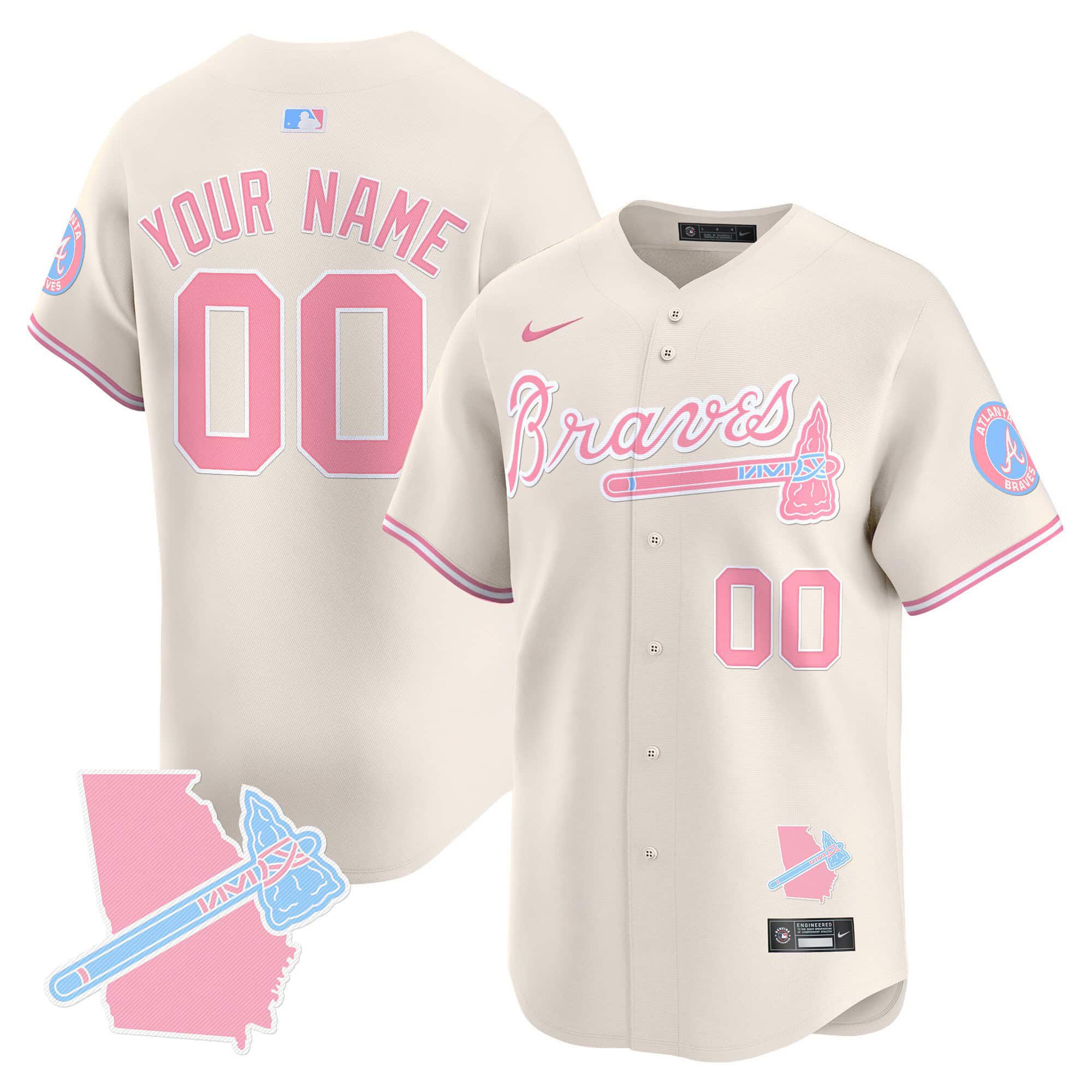 Men Atlanta Braves Cream 2024 Nike Bubblegum Pink Vapor Premier Limited Custom MLB Jersey